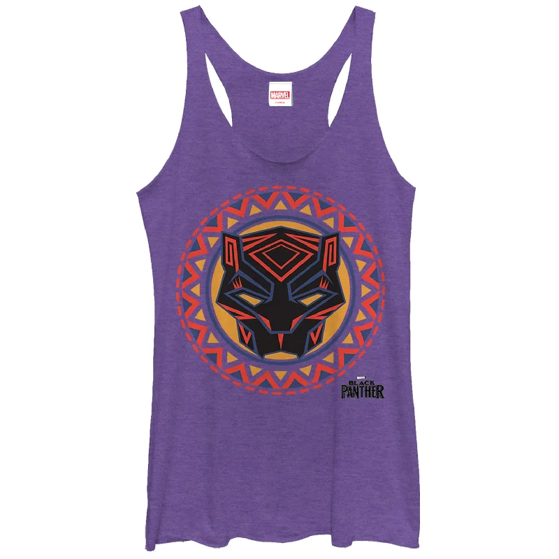 Women's Marvel Black Panther 2018 Mask Pattern Racerback Tank Top ivory tank top