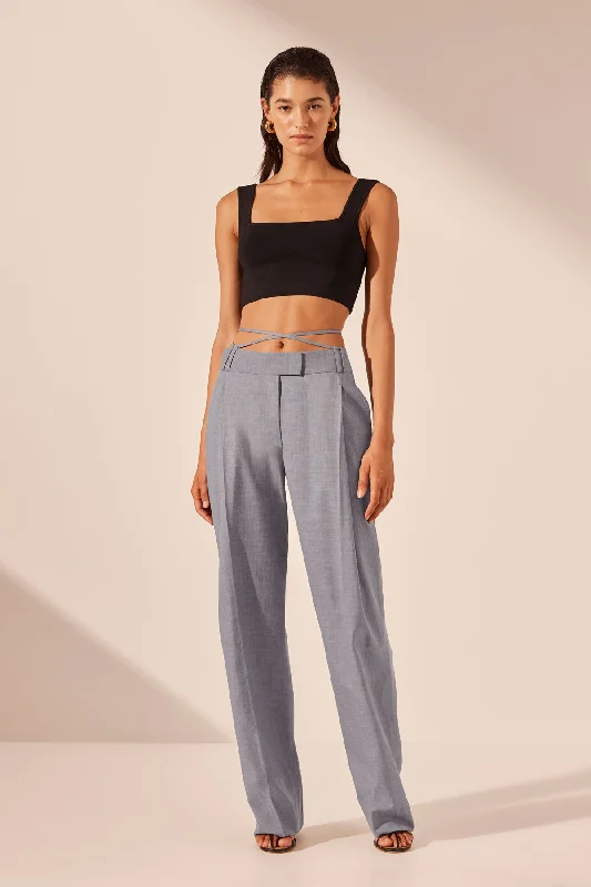 ASHER PLEAT FRONT PANT WITH TIE - STEEL GREY Soft Stretch Leggings