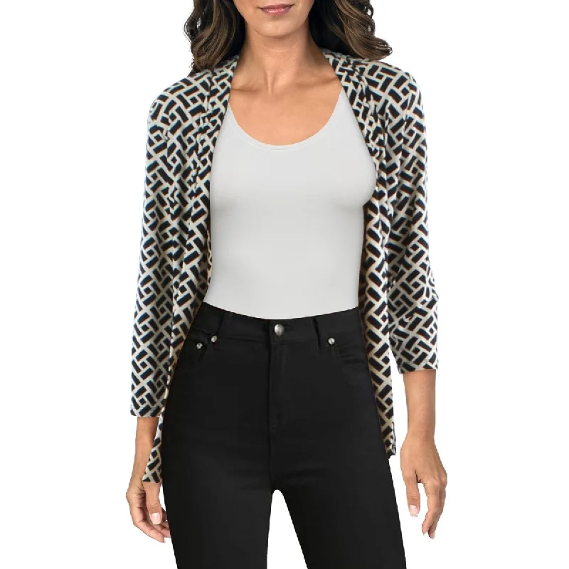 NY Collection Womens Petites Geometric Cardigan Open-Front Blazer Front Pockets Side Pockets Patch Pockets