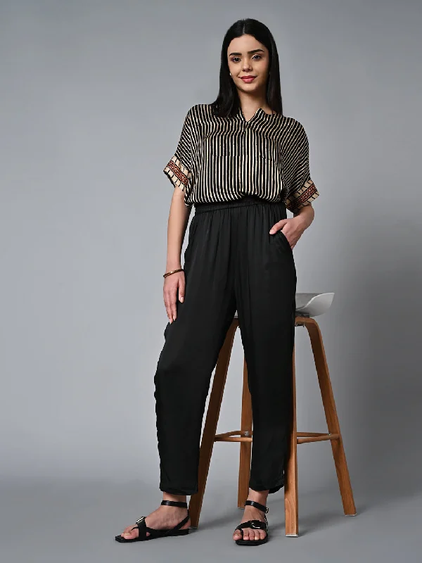 Women's Regular Fit Modal Black Pant Comfortable Fleece Pants