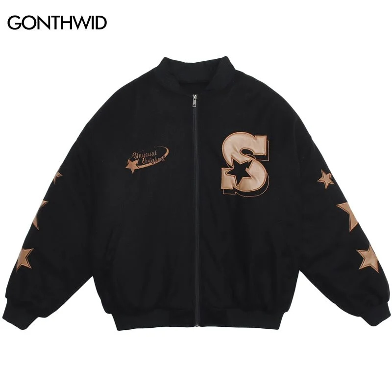 Winter Bomber Baseball Jacket Streetwear Hip Hop Embroidery Stars Thick Coats Harajuku Casual Loose High Street Jackets Appliqued Jacket Beaded Jacket Sequined Jacket