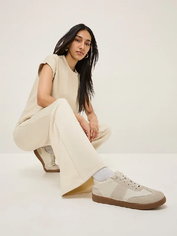 LOV Beige Solid High-Rise Track Pants Classic Straight Pants