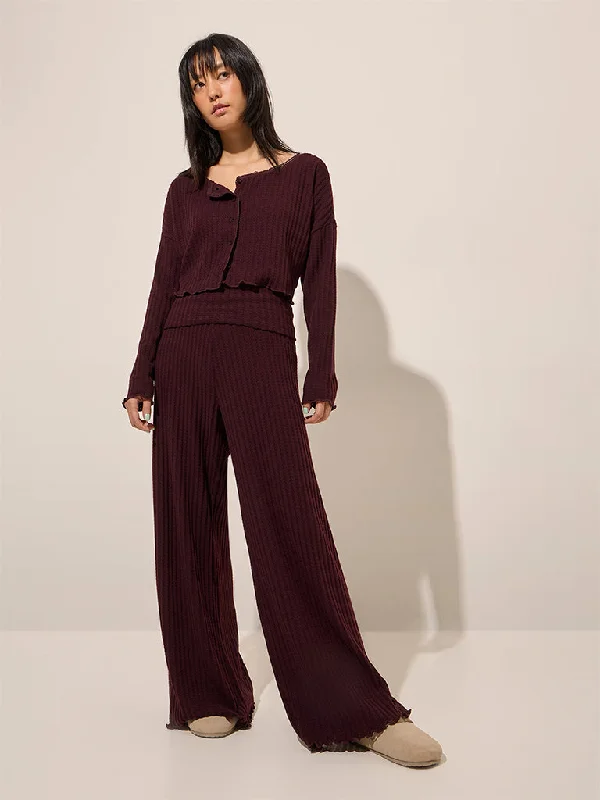 Superstar Plum Self-Striped High-Rise Pants Soft Stretch Pants