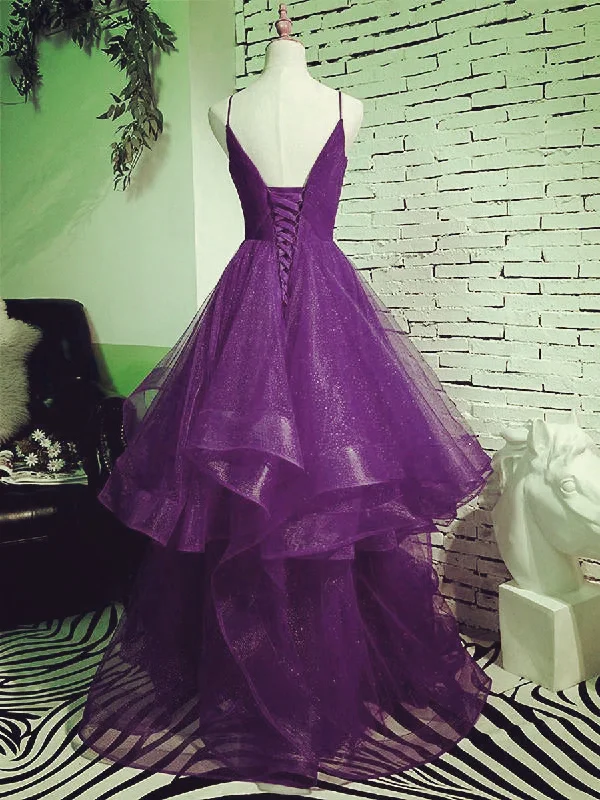 Dark Purple Tulle Layers Formal Gown, Purple Evening Party Dresses Tunics Practical durable
