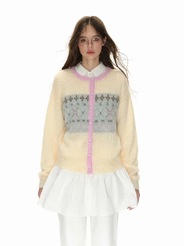 Lamb's wool blend cardigan with fair isle pattern NEC0121 Beaded Cardigan Sequined Faux Fur
