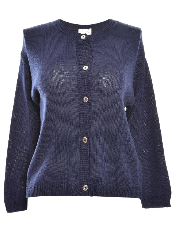 Button Through Navy Cardigan - M Nylon Fabric Polyester Fabric Spandex Fabric