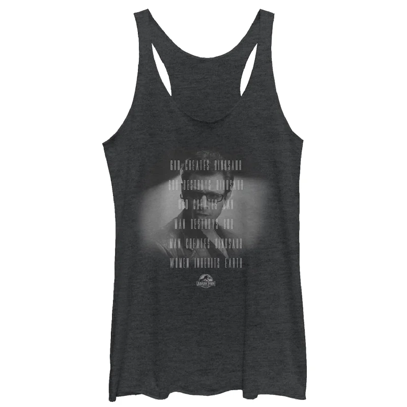 Women's Jurassic Park Dr. Malcolm Man Creates Dinosaur Racerback Tank Top beige tank top