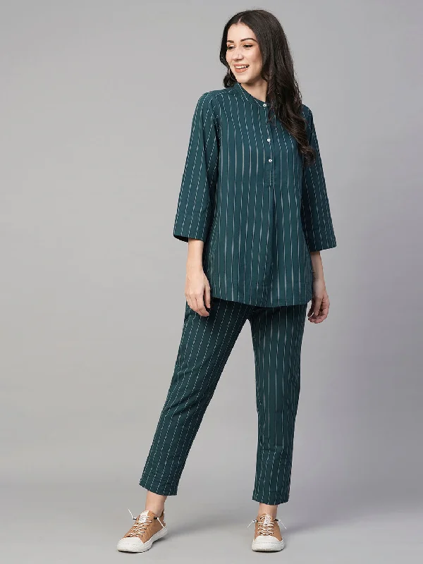 Women's Teal Cotton Regular Fit Pant High-Waist Jogger Pants
