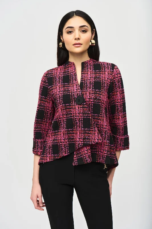 Joseph Ribkoff Black/Multi Plaid 3/4 Sleeve Swing Jacket 243296 Herringbone Jacket Checkered Jacket Solid Jacket