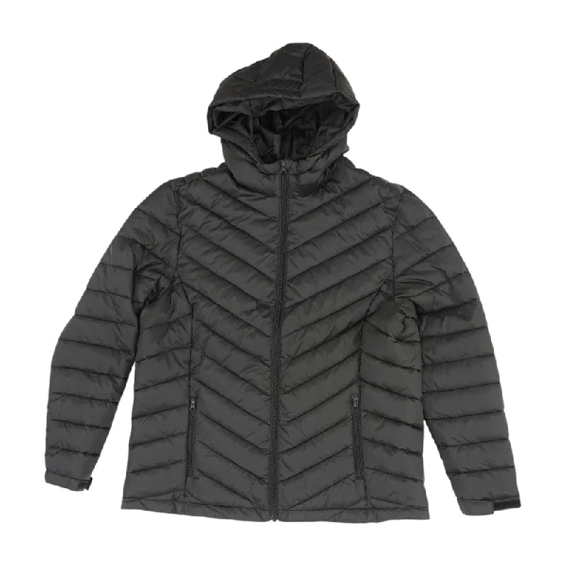 Black Solid Puffer Jacket Knit Fabric Woven Fabric Fleece Fabric