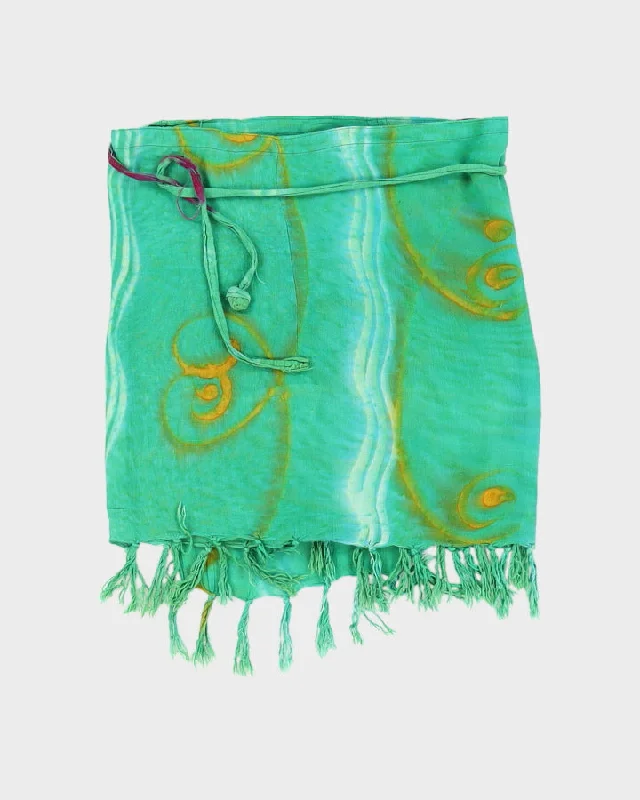 Green Patterned Beach Wrap Skirt - Adjustable wrap skirt elegant