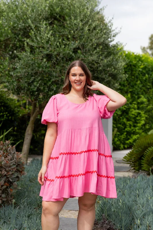 Greta Linen Blend Party Dress in Sachet Pink Tunics Running lightweight