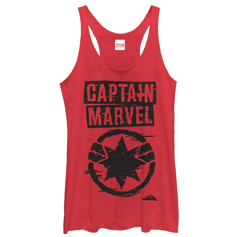 Women's Marvel Captain Marvel Grayscale Star Symbol Racerback Tank Top charcoal tank top