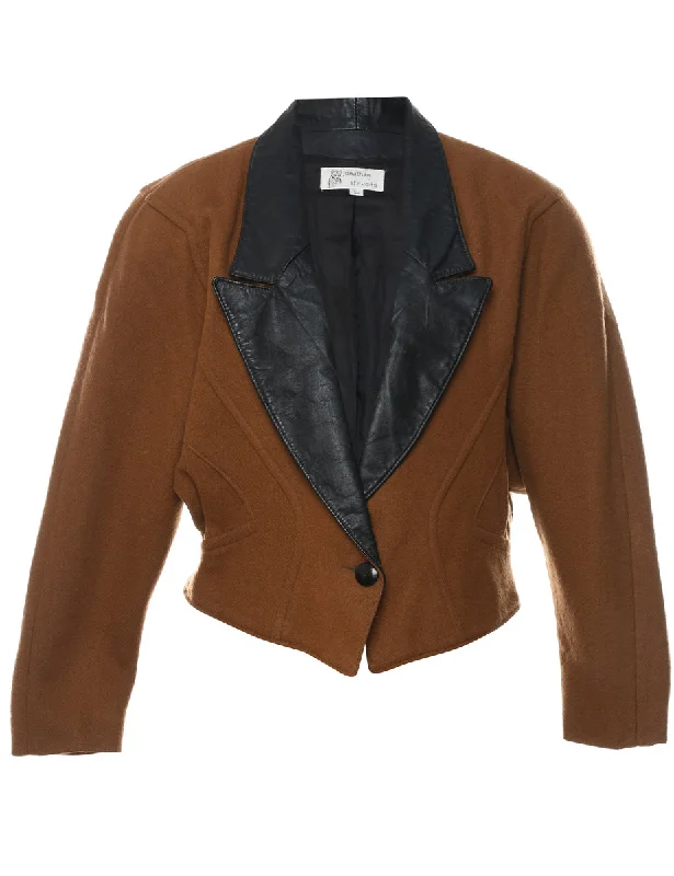 Brown & Black 1980s Contrast Jacket - L Toggled Jacket Drawstring Jacket Belted Jacket