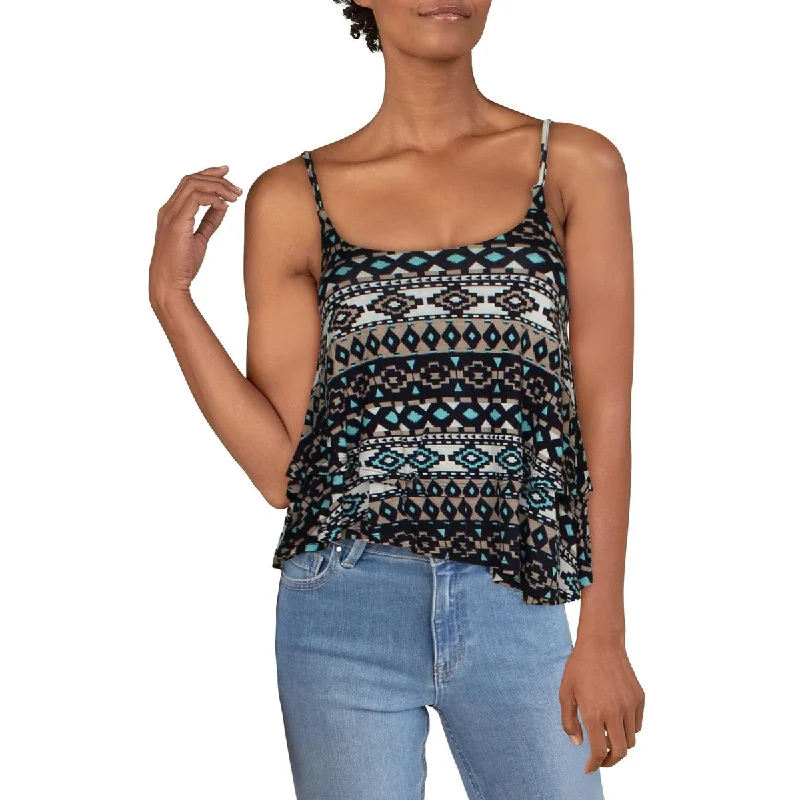 Planet Gold Womens Juniors Ruffled Prnted Tank Top activewear tank top