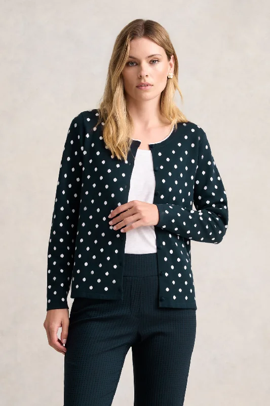 Jacquard Cotton Cardigan - Deep Navy Spot Stylish Fashionable Trendy