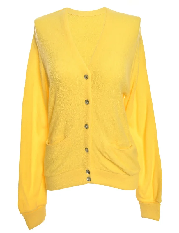 Button Front Yellow Cardigan - XXL Welt Pockets Slit Pockets Flap Pockets