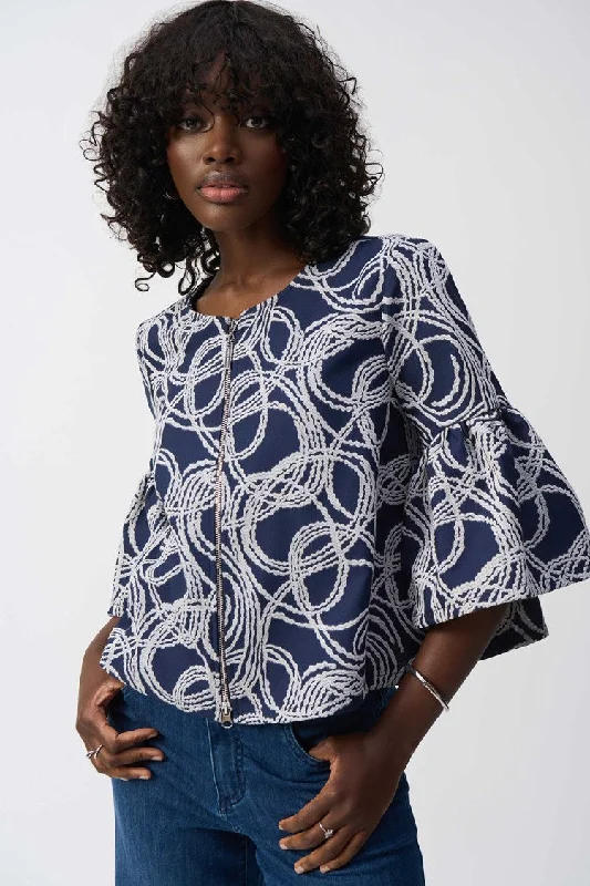 Joseph Ribkoff Abstract Jacquard Trapeze Jacket Denim Fabric Leather Fabric Suede Fabric