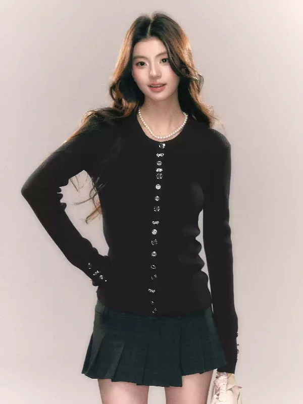 Metal Button Knitted Cardigan MMM0016 Real Fur Shearling Chenille