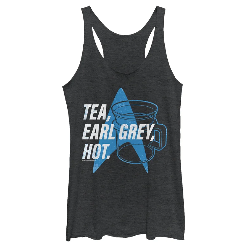 Women's Star Trek: The Next Generation Cup Of Tea Earl Grey Hot, Captain Picard Racerback Tank Top open back tank