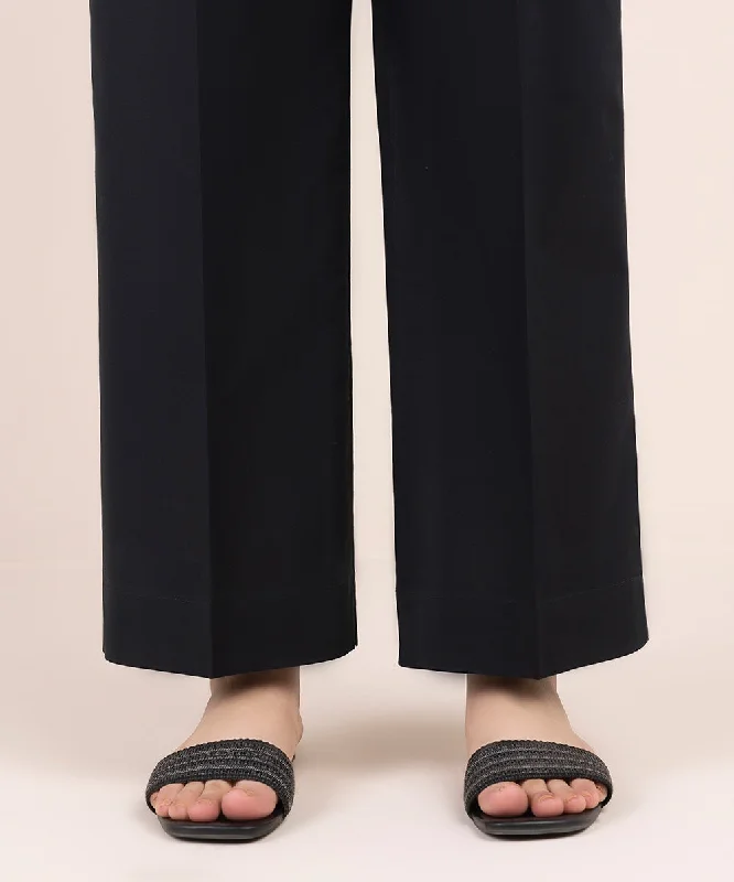 Solid Cambric Straight Pants Chic Black Leggings