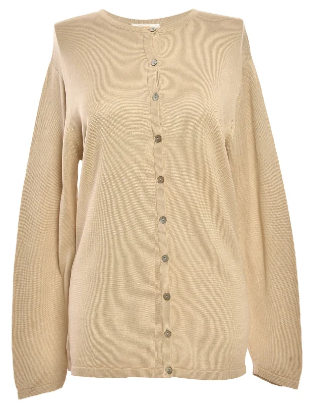 Button Through Beige Cardigan - L Denim Fabric Leather Fabric Suede Fabric