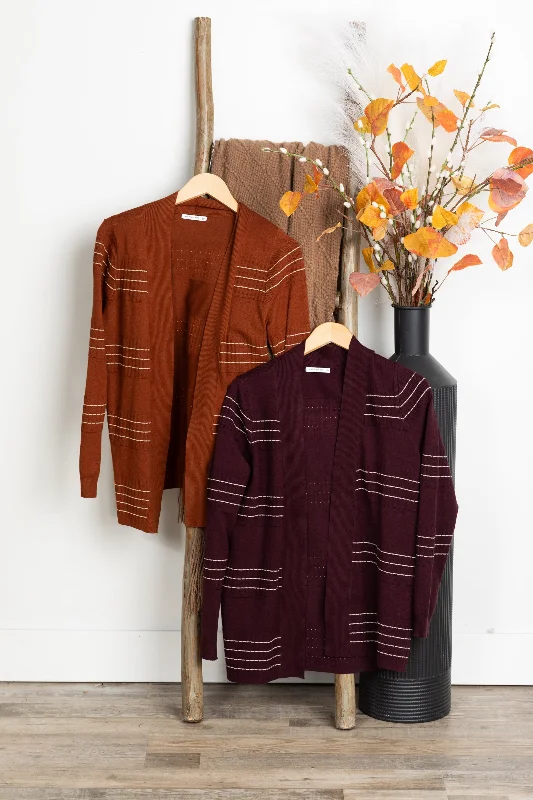 Stitch Striped Open Front Cardigan Lace Blend Ribbed Blend Corduroy Blend