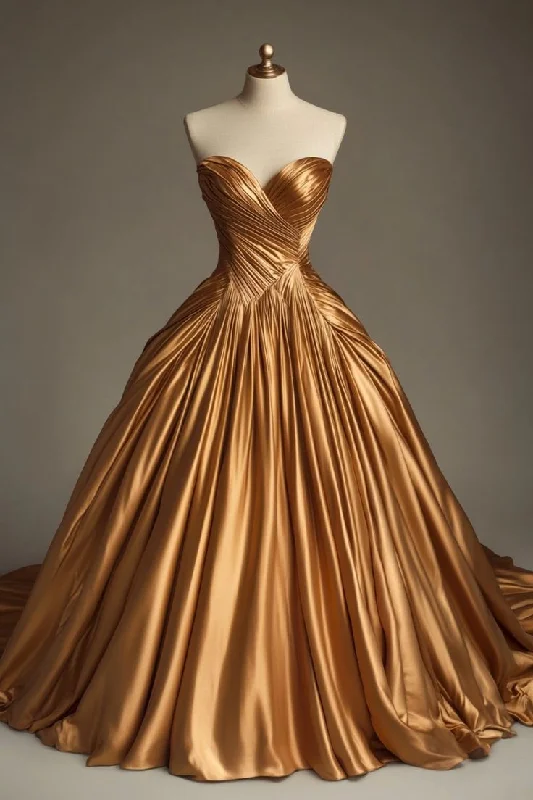 Retro Ball Gown Sweetheart Satin Gold Party Dresses Prom Dresses Evening Dresses Tunics Top rated