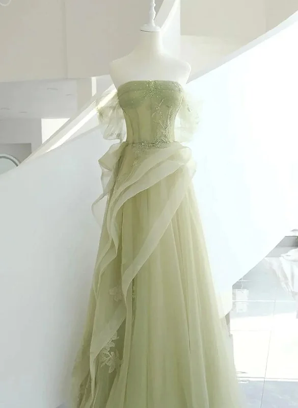 Light Green Tulle with Beaded A-line Prom Dresses Light Green Evening Dresses Party Dresses Tunics Versatile functional