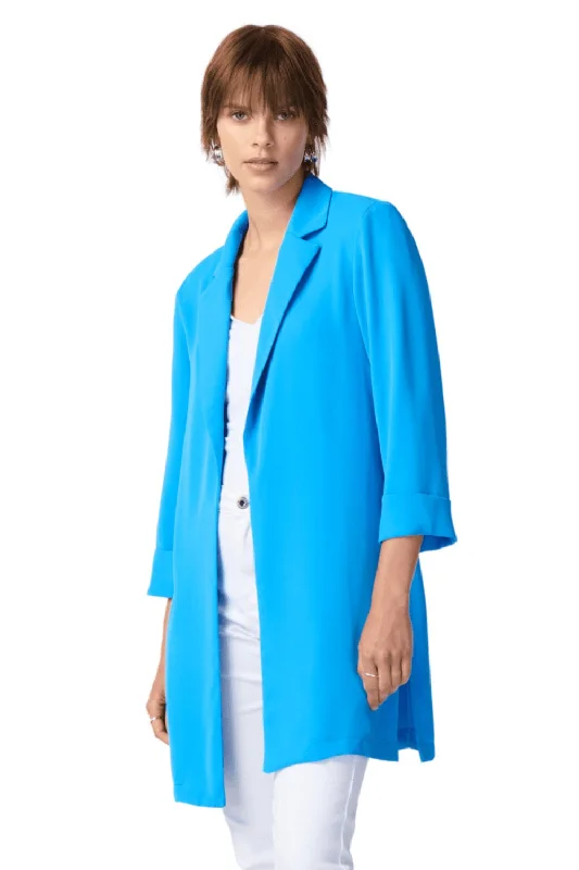 Joseph Ribkoff French Blue Open Front 3/4 Sleeve Oversized Blazer Jacket 211361S24 Notch Collar Jacket Peter Pan Collar Jacket Cowl Neck Jacket