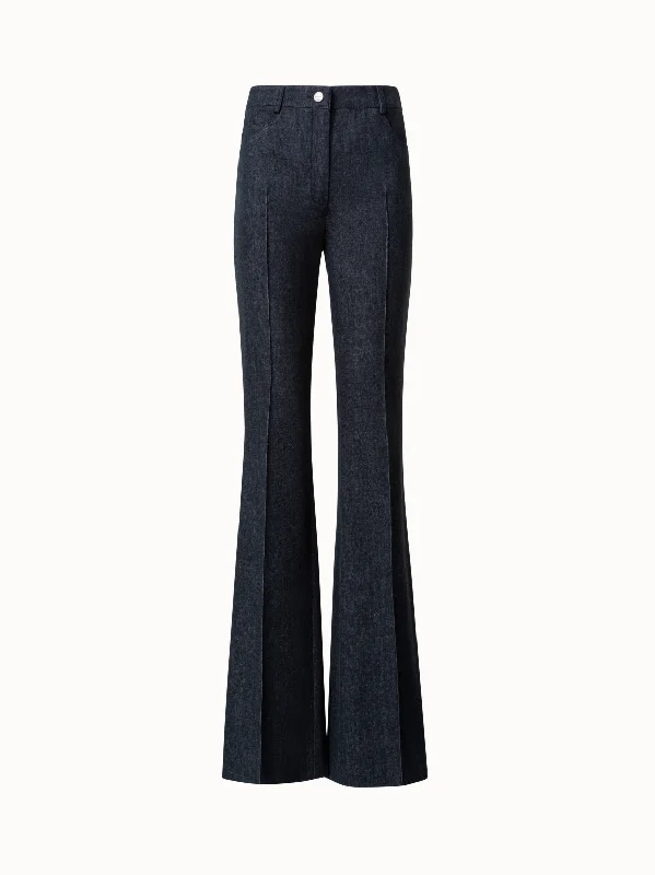 Bootcut Cotton Denim Stretch Pants Stylish Paperbag Waist Pants
