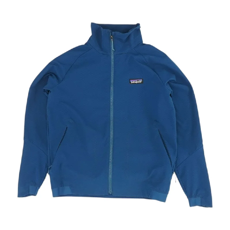 Blue Solid Ski Jacket Notch Collar Peter Pan Collar Cowl Neck