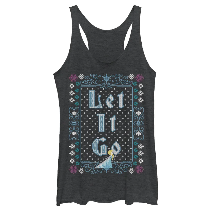 Women's Frozen Let Go Knit Pattern Racerback Tank Top charcoal tank top