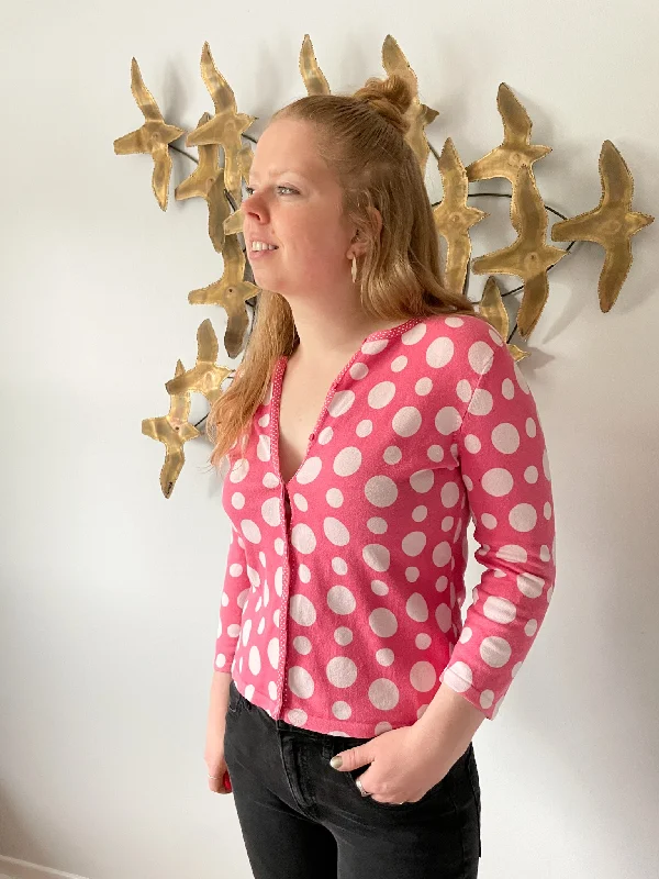 Talbots Pink Polkadot Button Up Cardigan - Small Fleece Cardigan Nylon Polyester