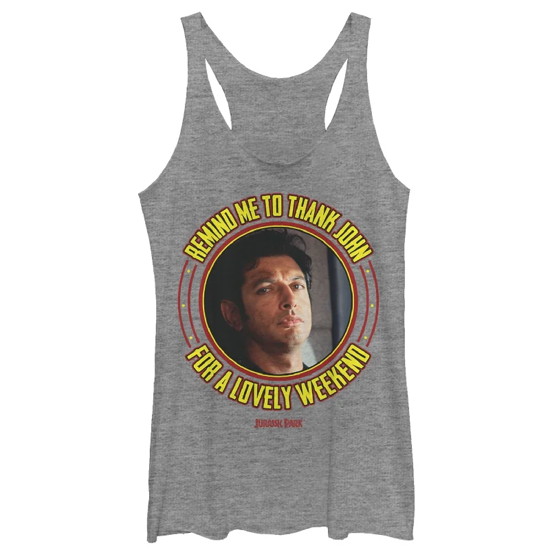Women's Jurassic Park Dr. Malcolm Lovely Weekend Racerback Tank Top navy tank top