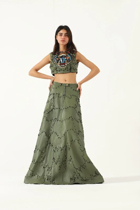 PATCHWORK LEATHER SKIRT denim skirt trendy