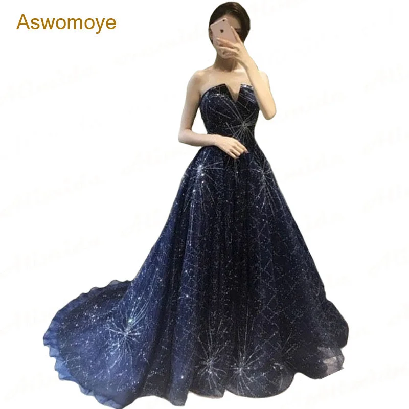 ASWOMOYE New Stunning Evening Dress Elegant Party Dress Shinning Special Occasion Dresses Strapless sweetheart Neckline Romantic