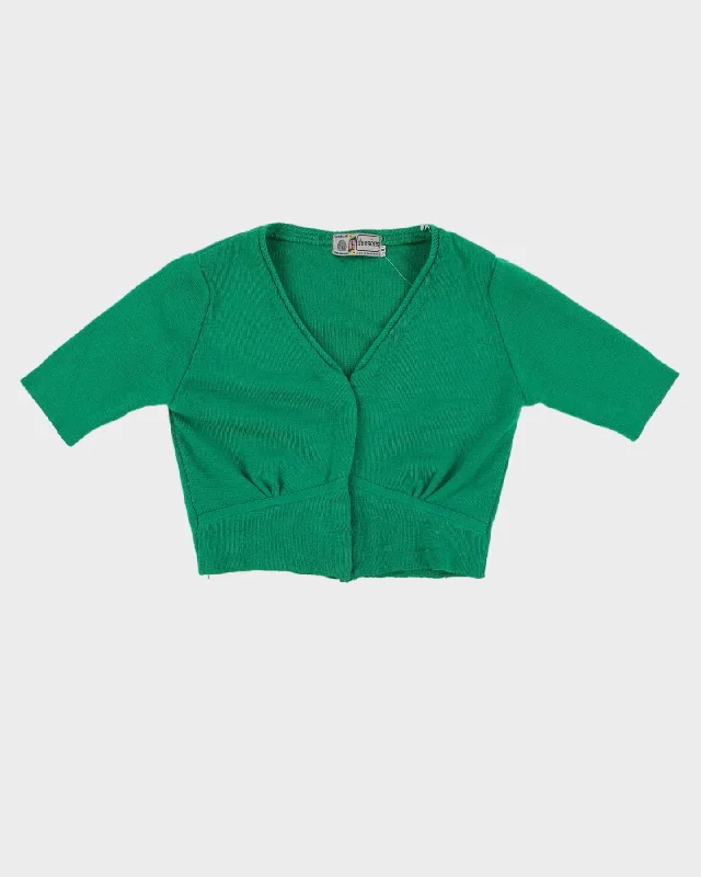 Vintage 1980s Green Cropped Bolero Knitted Cardigan - XS / S Terry Blend Velvet Blend Canvas Blend