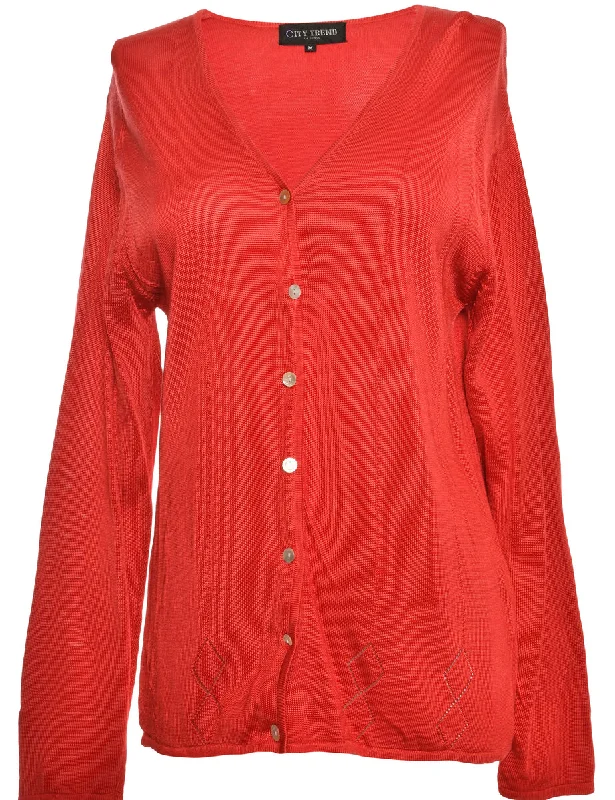 Button Through Red Cardigan - M Rayon Fabric Velvet Fabric Corduroy Fabric