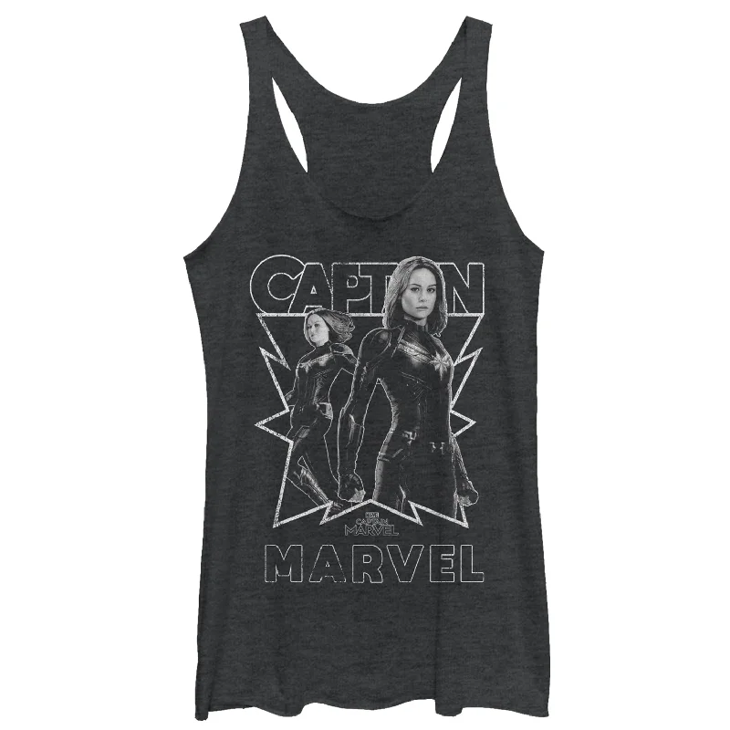 Women's Marvel Captain Marvel Gray Grayscale Portrait Racerback Tank Top summer tank top