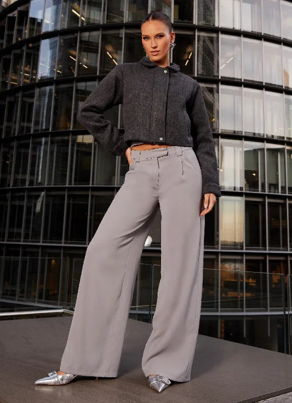 Lexi Jayde Wool Zip Jacket - Dark Grey Front Pockets Side Pockets Patch Pockets