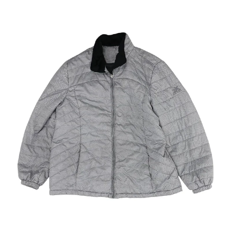 Gray Geometric Jacket Stand-Up Collar Roll-Neck Collar Turtle Neck