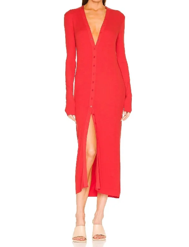 Silk Rib L/s Cardigan Midi In Blood Orange Wool Fabric Cashmere Fabric Tweed Fabric