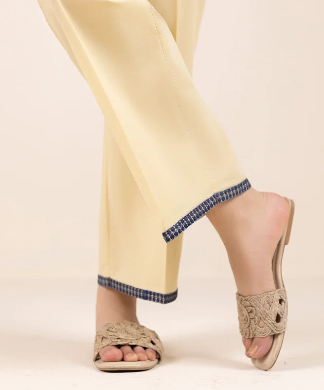 Solid Cambric Straight Pants High-Waist Jeans