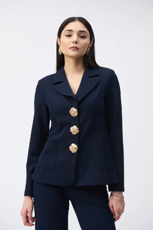 Joseph Ribkoff Statement Button Long Sleeve Blazer Jacket 243160 Herringbone Jacket Checkered Jacket Solid Jacket