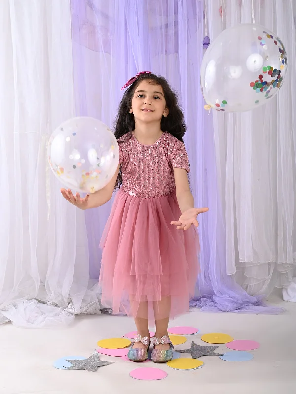 Upper Sequin Bottom Net Designed Fit n Flare Party Dress Tunics Chic fashionable