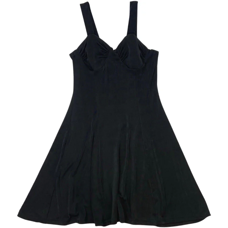 Vintage 90s Black Body-Con Skater Party Dress 6 XS Tunics Practical easy-care