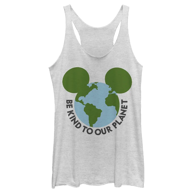 Women's Mickey & Friends Be Kind to Our Planet Mickey Mouse Logo Racerback Tank Top trendy tank top