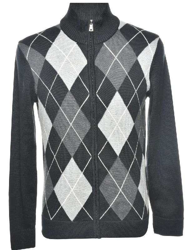 Argyle Knit Cardigan - S Button Cardigan Zip Cardigan Pullover Cardigan