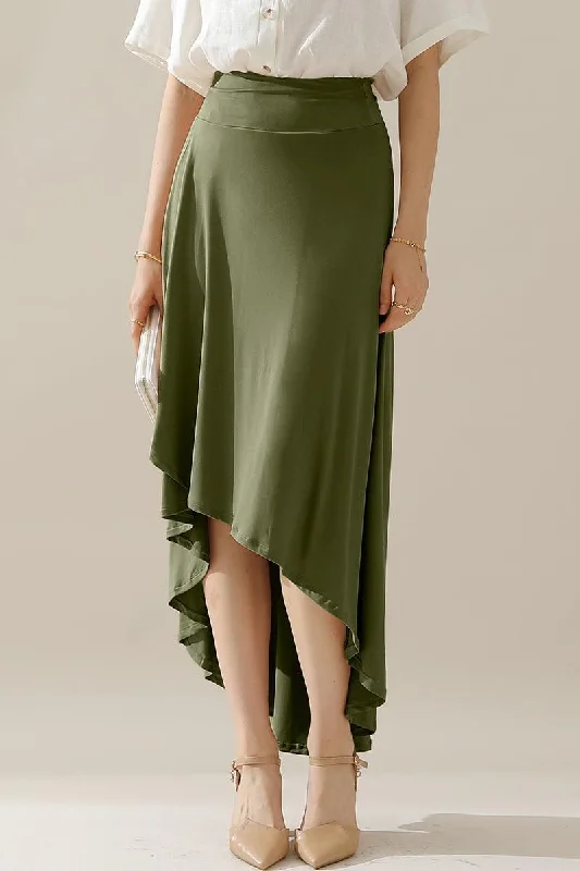 HIGH WAIST BANDED OVERLAP FLARE MAXI SKIRT velvet skirt glossy